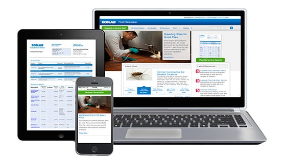 Ecolab Customer Portal for Pest Elimination on three devices