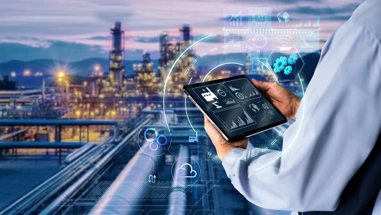 Photograph of petrochemical plant with digital insights.